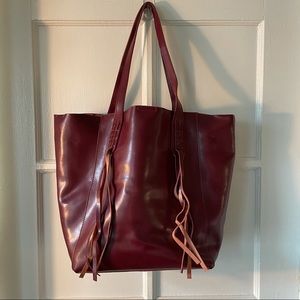 Saks Maroon leather tote bag